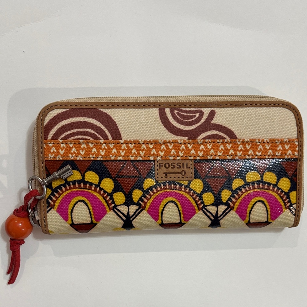 Fossil Key-Per zip-around continental clutch wallet with vibrant tribal-inspired - Picture 2 of 13